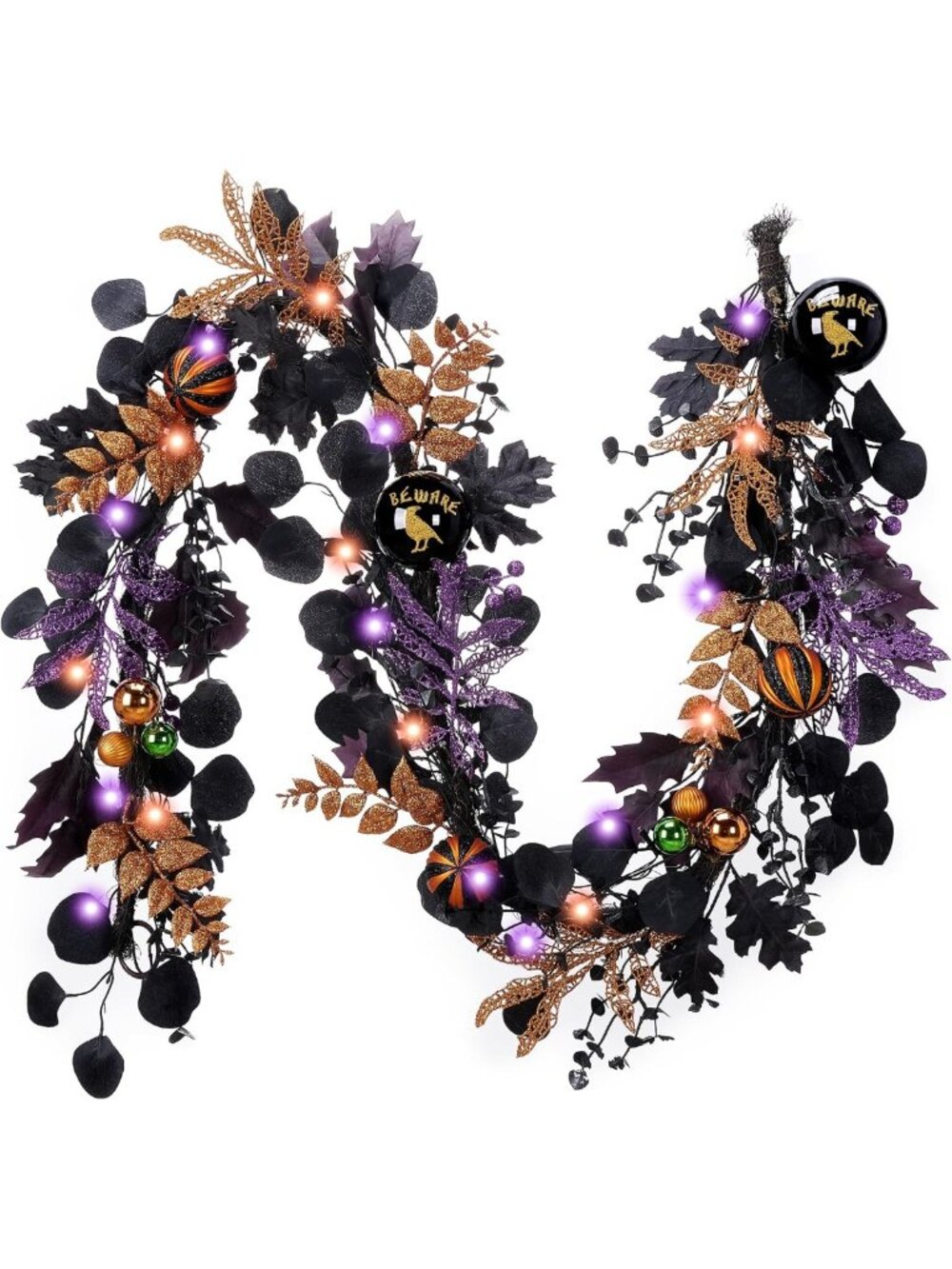 6ft Pre-Lit Halloween Garland with Jack-o'-Lanterns & Ball Decor for Mantel